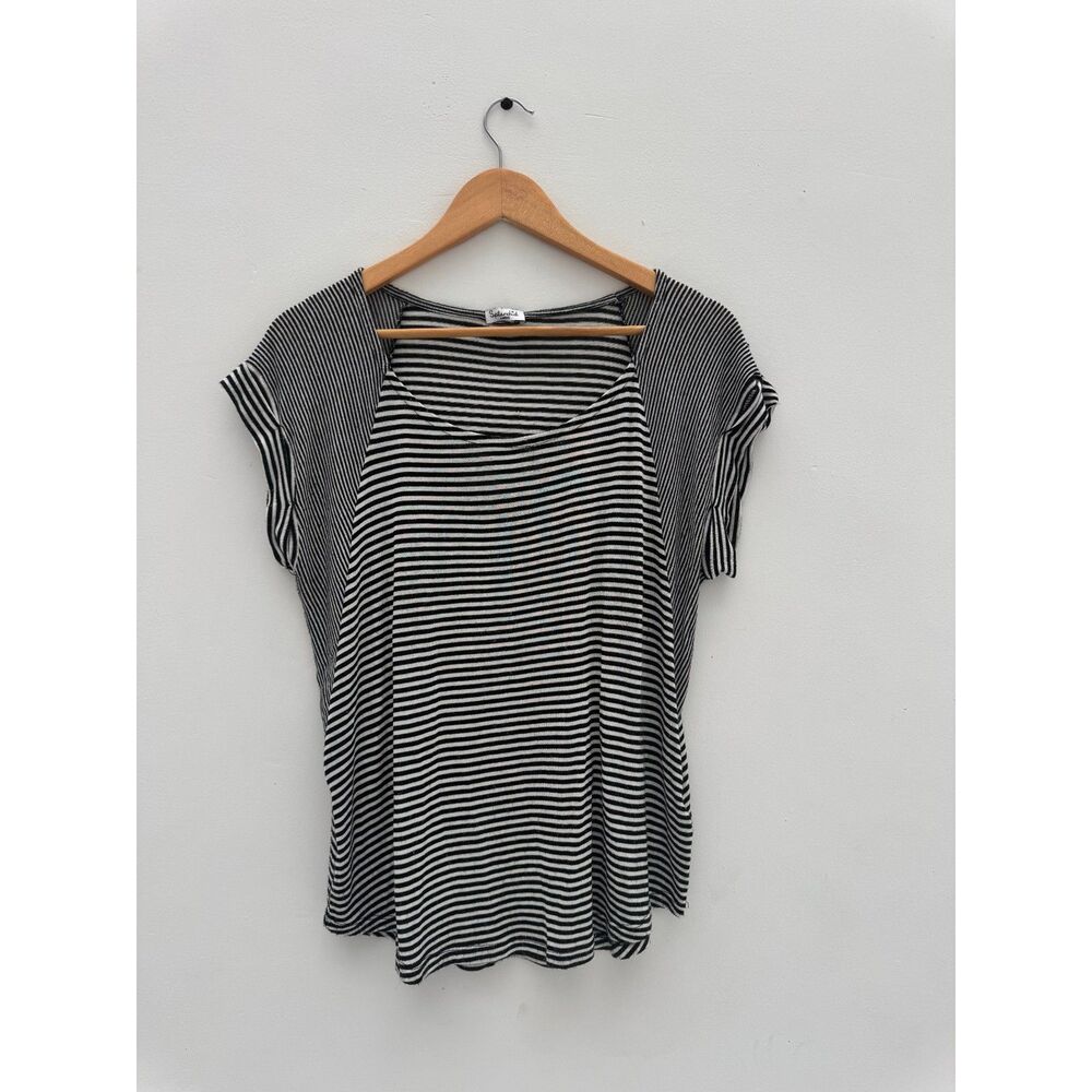 Splendid Black & White Striped T-Shirt - Directional Stripe Pattern  - Size L